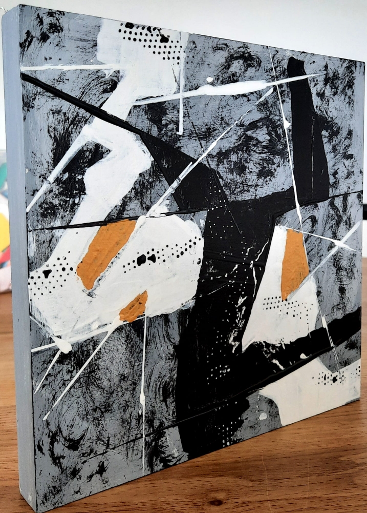 \"Gold Echo\" Original Gold, Black & Grey Abstract Acrylic Painting on Cradled Wood Panel