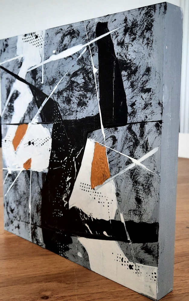 \"Gold Echo\" Original Gold, Black & Grey Abstract Acrylic Painting on Cradled Wood Panel