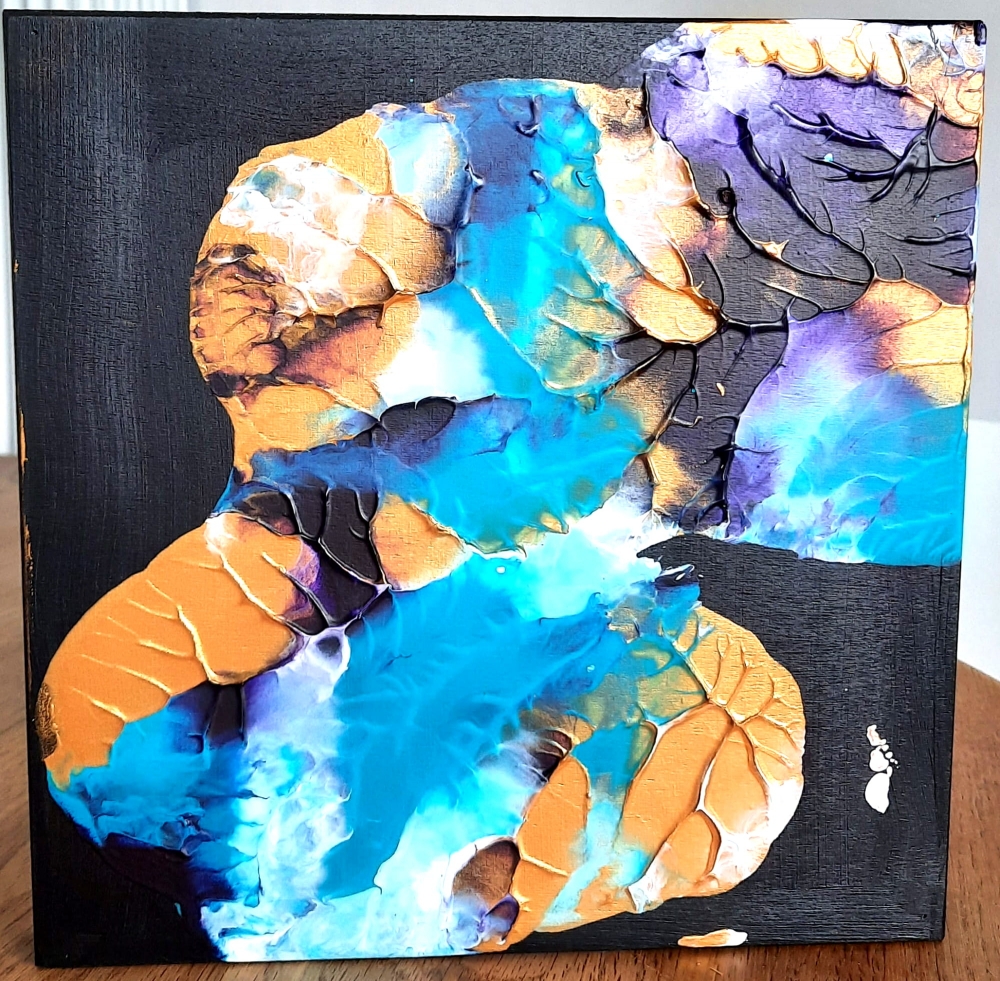 Butterfly – Original Gold & Turquoise Abstract Mixed Media Painting