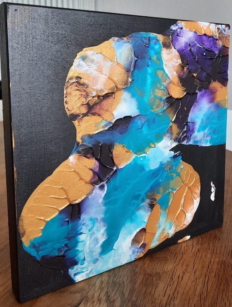 Butterfly – Original Gold & Turquoise Abstract Mixed Media Painting