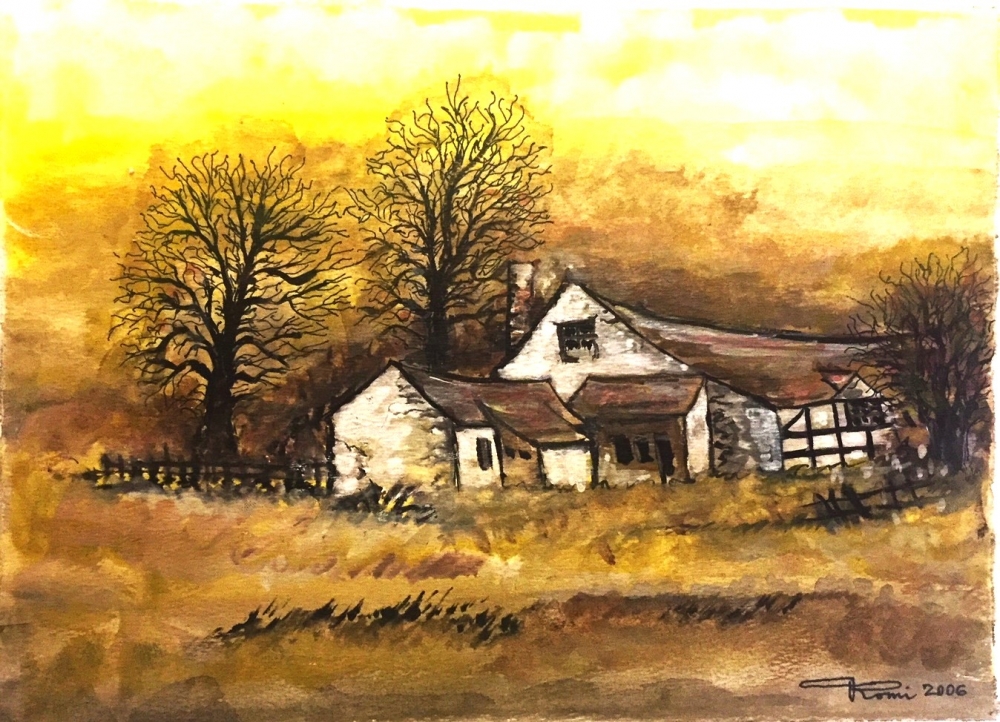 Canadian sun set landscape,  9x12 inch, 23x30.5 cm, water colors on cold press paper, SKU 4006