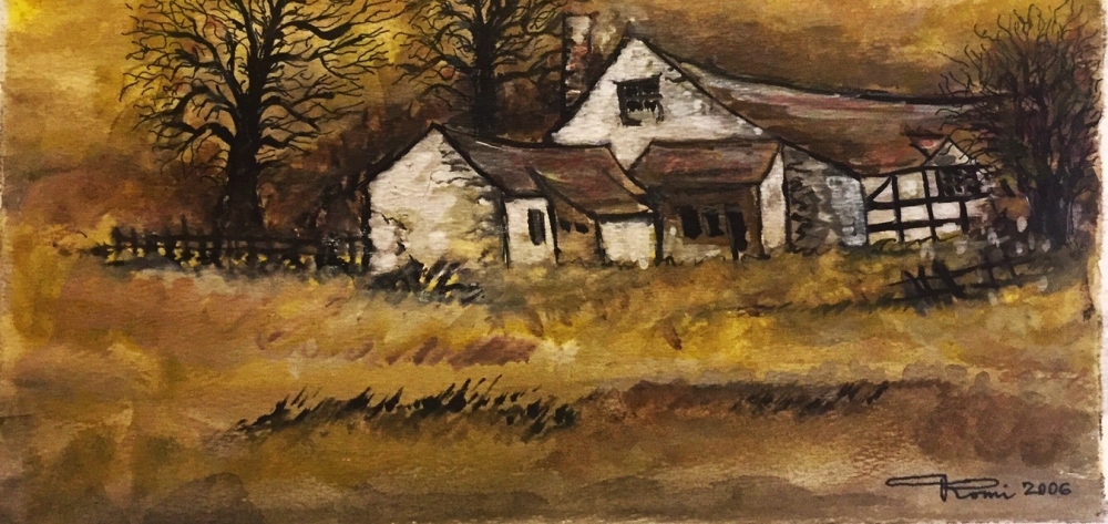 Canadian sun set landscape,  9x12 inch, 23x30.5 cm, water colors on cold press paper, SKU 4006