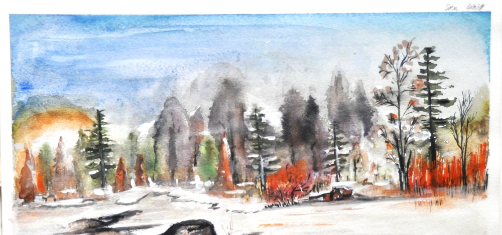 Canadian Landscape in winter, water colors, 11x14 inch SKU 4021