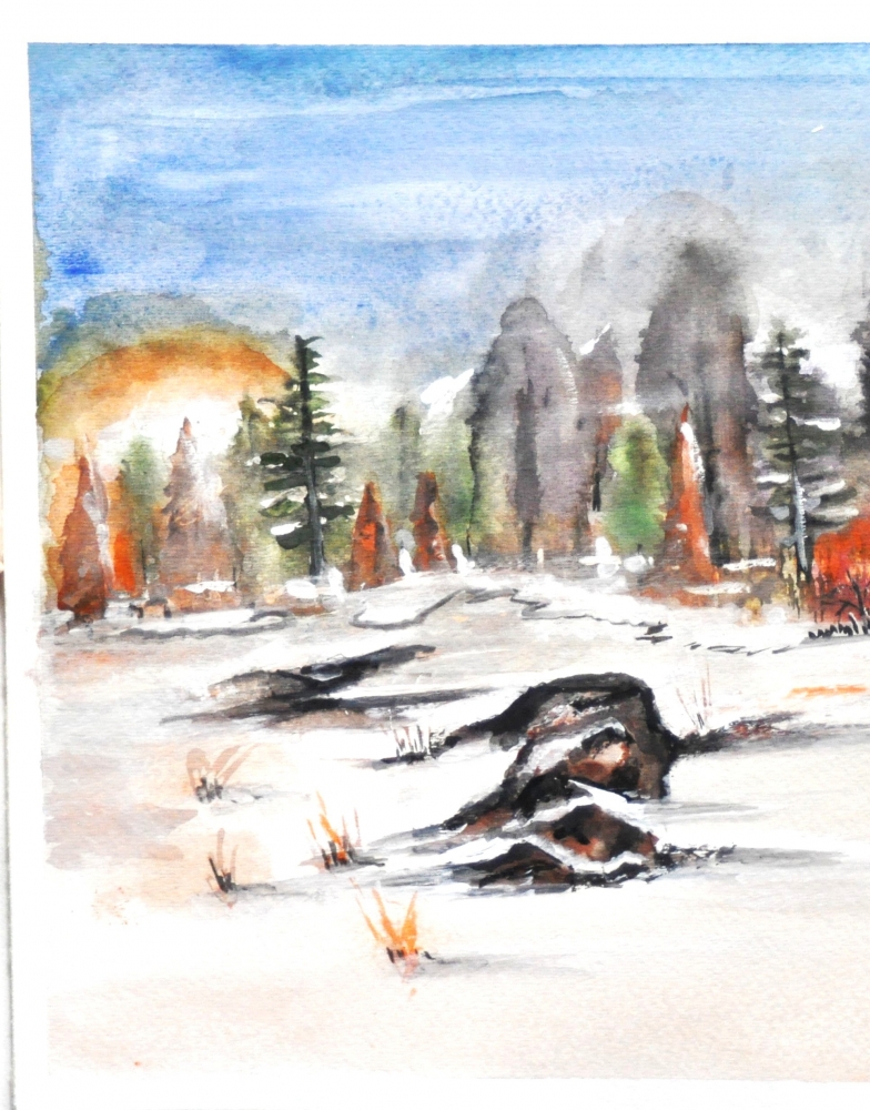 Canadian Landscape in winter, water colors, 11x14 inch SKU 4021