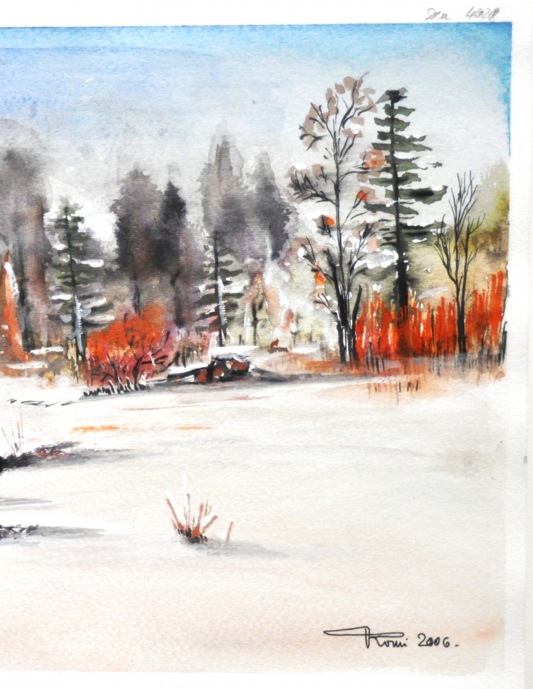 Canadian Landscape in winter, water colors, 11x14 inch SKU 4021