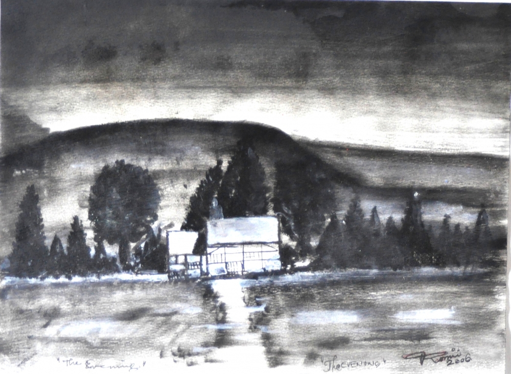Canadian night landscape,  9x12 inch, 23x30.5 cm, water colors on cold paper, SKU 4005