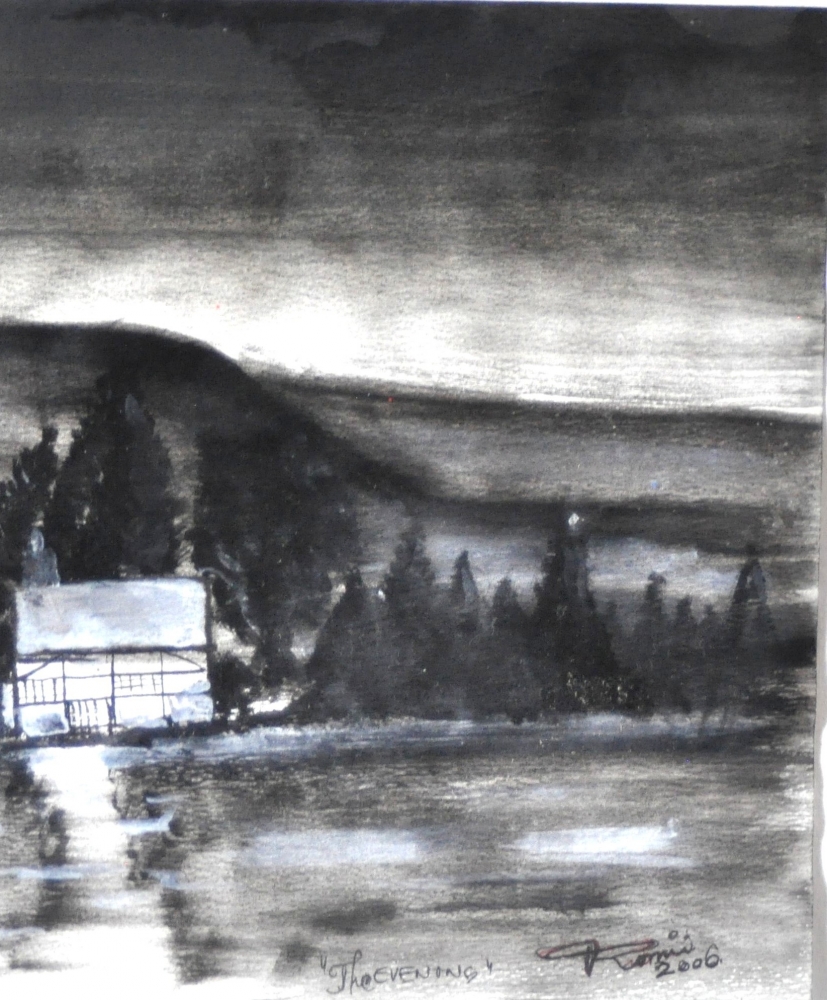 Canadian night landscape,  9x12 inch, 23x30.5 cm, water colors on cold paper, SKU 4005