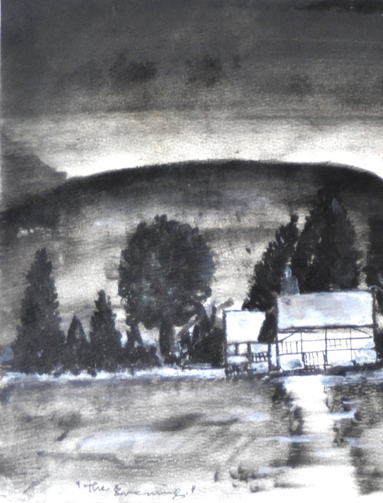 Canadian night landscape,  9x12 inch, 23x30.5 cm, water colors on cold paper, SKU 4005