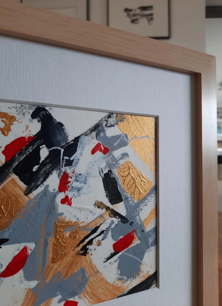 Gilded – Original Abstract Black, Gold and Red Acrylic Painting on Cradled Wood Panel