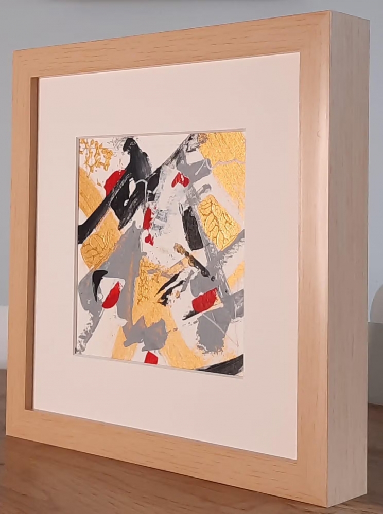 Gilded – Original Abstract Black, Gold and Red Acrylic Painting on Cradled Wood Panel