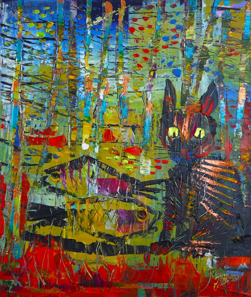 Green Eye Cat with Fish in Woods 041