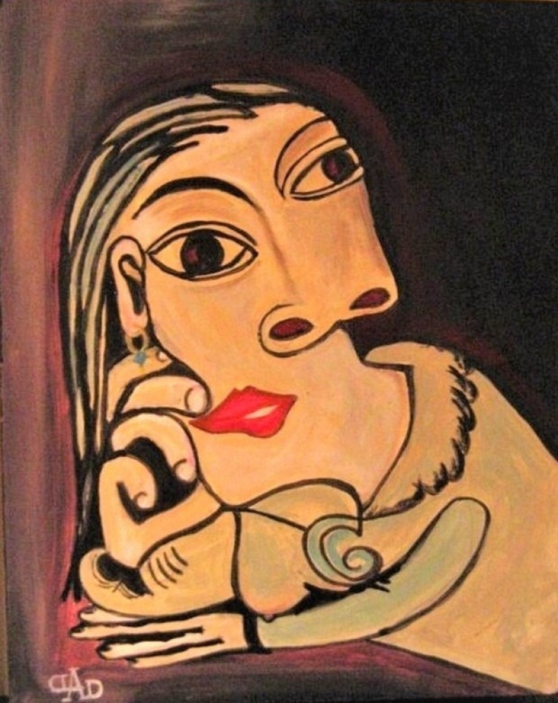 Head of a woman relaxing, inspired by Picasso Acrylic on canvas, 16x20 inch, 40.5x61 cm,,