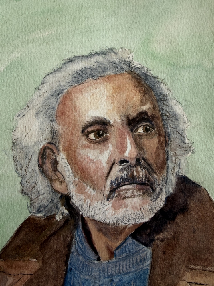 Tom, watercolour portrait of an old man