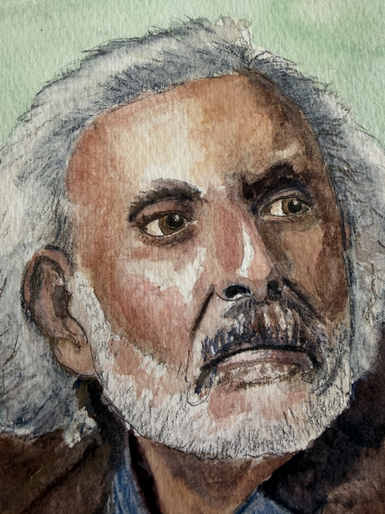 Tom, watercolour portrait of an old man