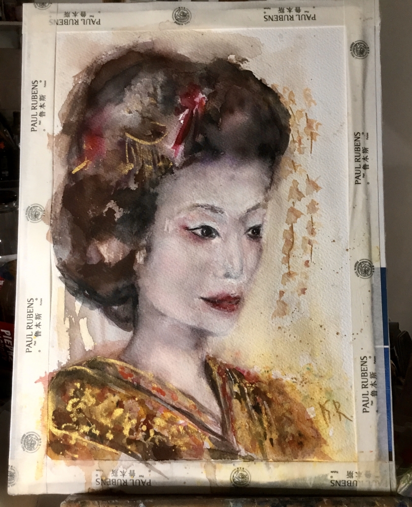 Whispers of Kyoto – Original Watercolor Geisha Portrait
