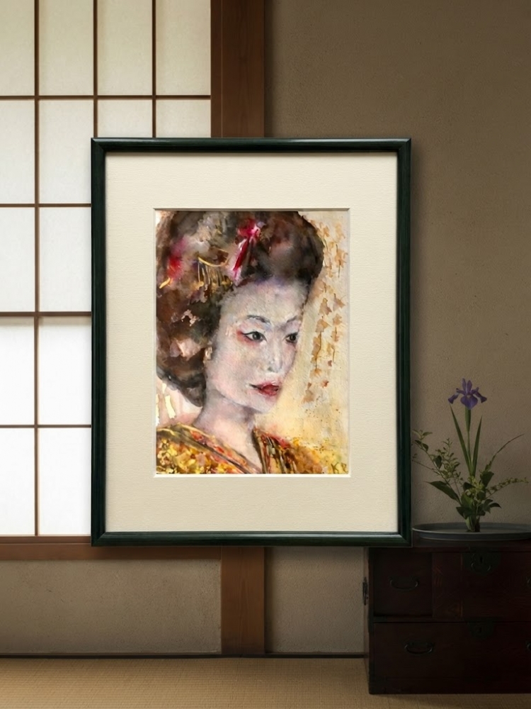 Whispers of Kyoto – Original Watercolor Geisha Portrait