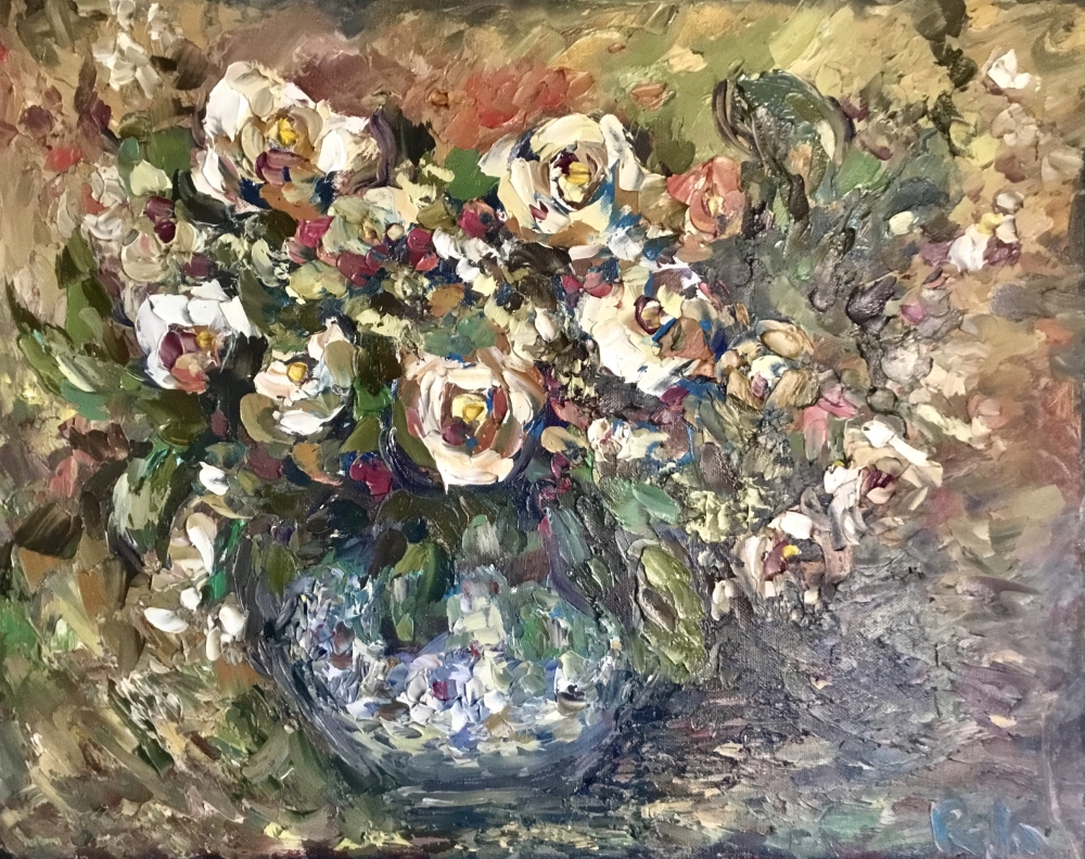 Textured Impressionist Floral Still Life Oil Painting on Canvas 