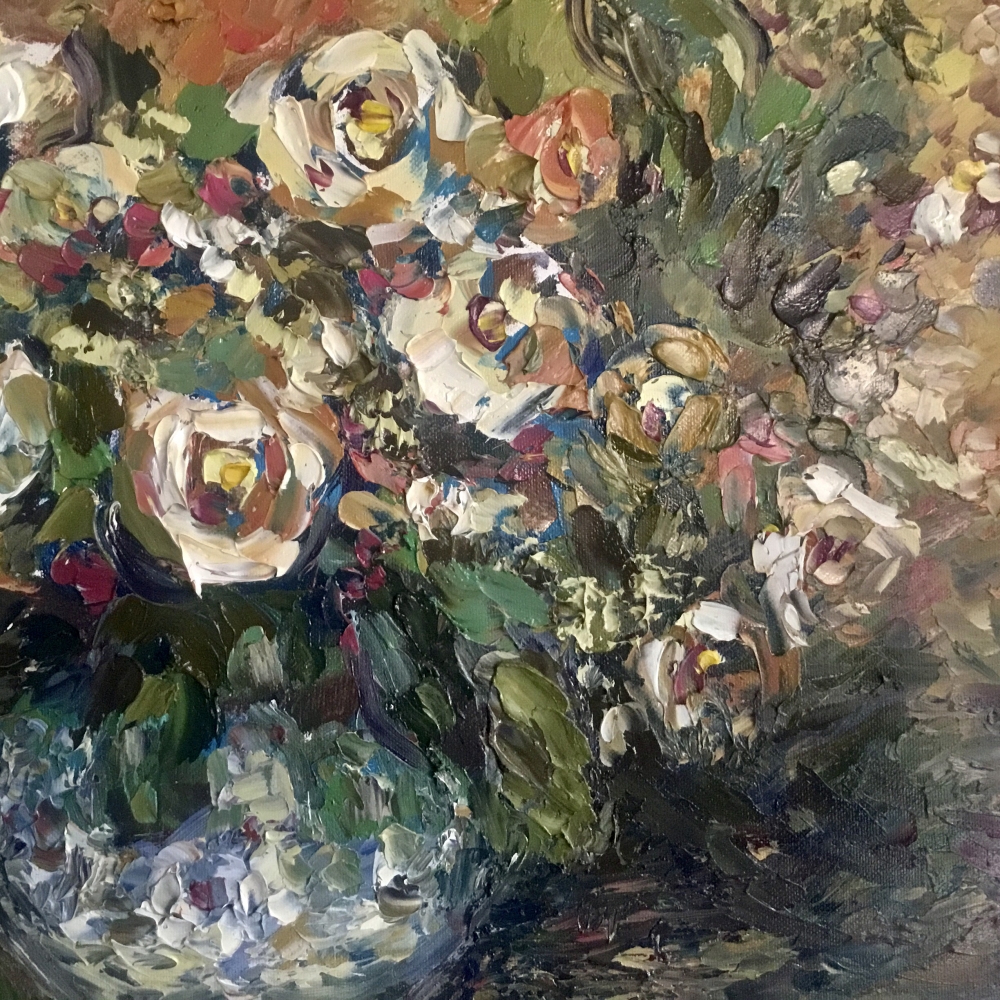 Textured Impressionist Floral Still Life Oil Painting on Canvas 