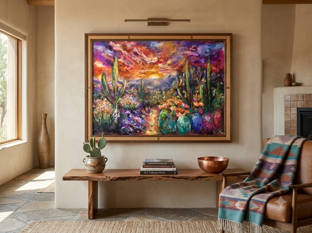 Sunset Over the Mexican Desert – Original Soft Pastel Painting | Vibrant Mexican Landscape | 50 × 70 cm