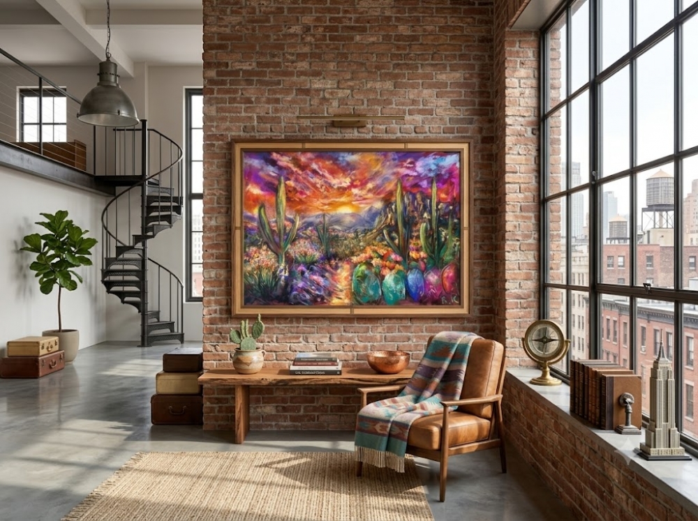 Sunset Over the Mexican Desert – Original Soft Pastel Painting | Vibrant Mexican Landscape | 50 × 70 cm