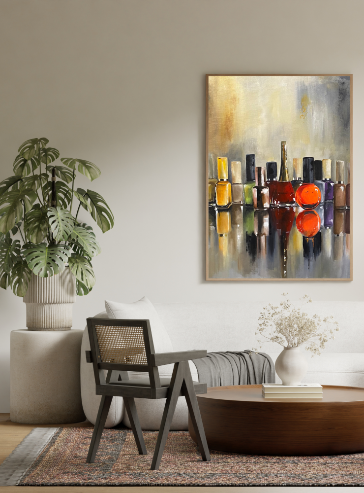 Nail Polish Bottles, Reflections | Original Acrylic | Still Life Painting | 40 x 50cm