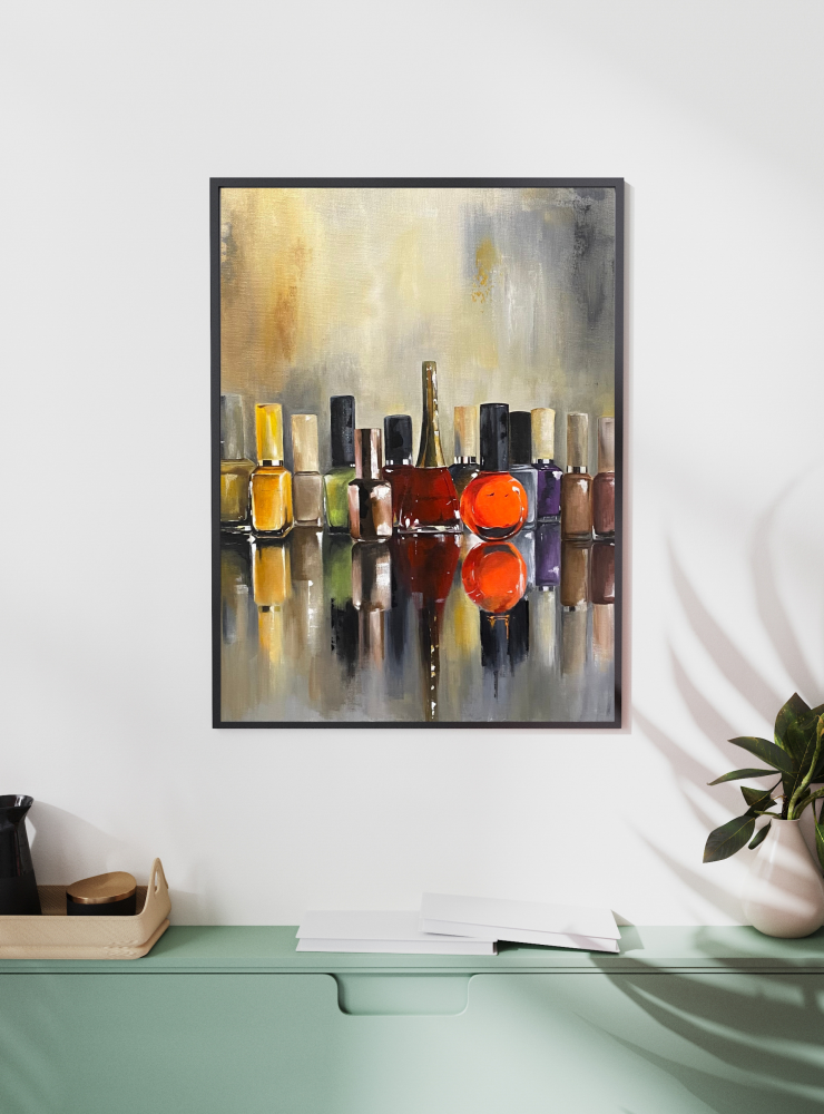 Nail Polish Bottles, Reflections | Original Acrylic | Still Life Painting | 40 x 50cm