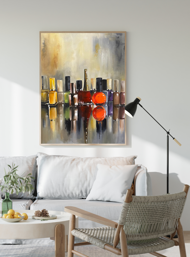 Nail Polish Bottles, Reflections | Original Acrylic | Still Life Painting | 40 x 50cm