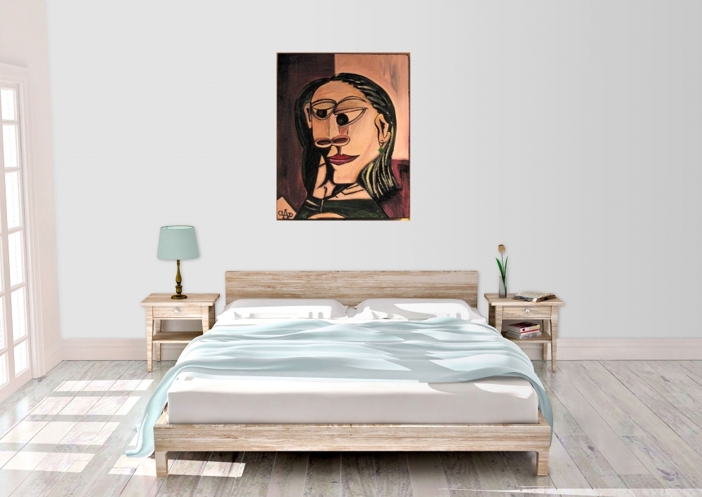 Woman wants to... sleep. Inspired by Picasso., Acrylic on canvas, 16x20 inch, 40.5x61 cm