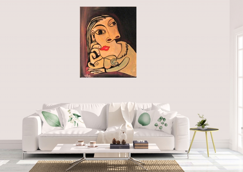 Head of a woman relaxing, inspired by Picasso Acrylic on canvas, 16x20 inch, 40.5x61 cm,,