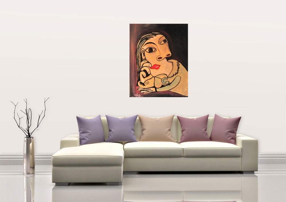 Head of a woman relaxing, inspired by Picasso Acrylic on canvas, 16x20 inch, 40.5x61 cm,,