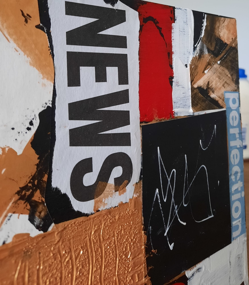 \"Q&A\" – Original Abstract Grunge Mixed Media Painting on Wood Panel