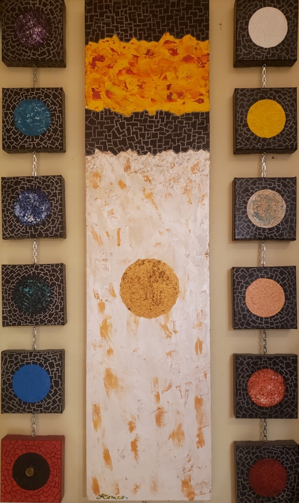 The Last Souper, Acrylic on canvas, 12 pcs 6x6 inch, 1 pcs 12x48 inch, 61X122 cm, SKU 1049,
