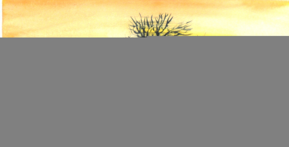 Canadian Landscape sun set, watercolors on cold press paper, 9x12, inch, 23x30.5 cm, SKU 4002