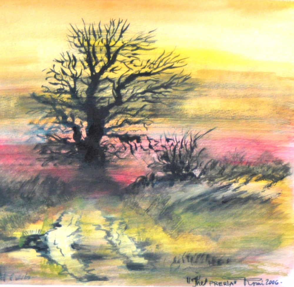 Canadian Landscape sun set, watercolors on cold press paper, 9x12, inch, 23x30.5 cm, SKU 4002