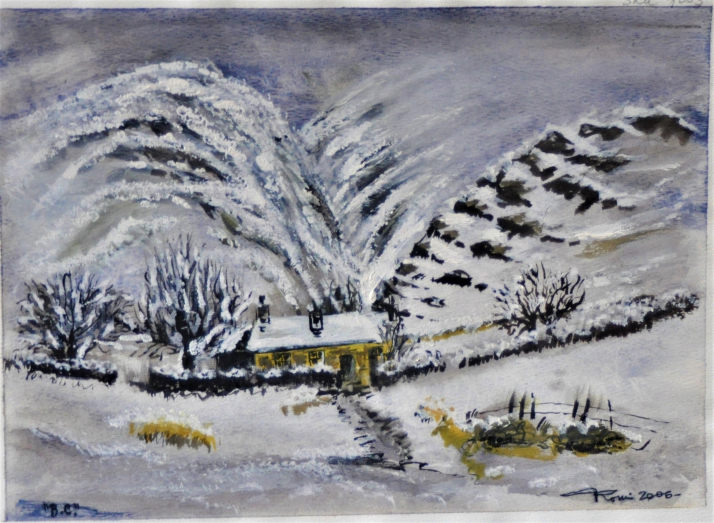Canadian winter Landscape, water colors on cold press paper, 9x12, inch, 23x30.5 cm, SKU 4003 