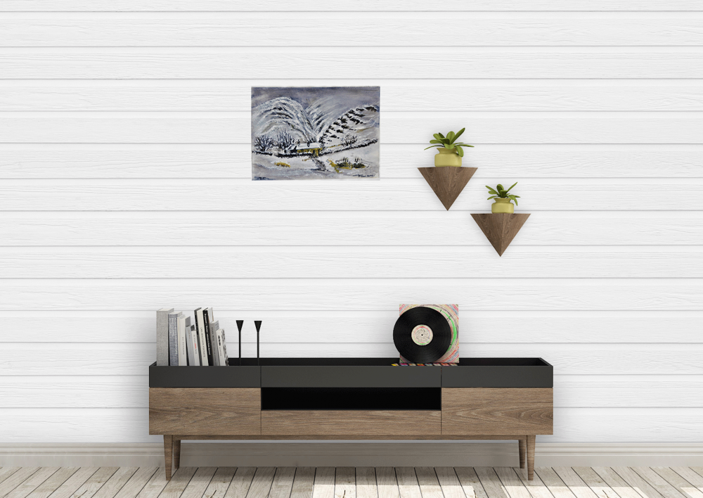 Canadian winter Landscape, water colors on cold press paper, 9x12, inch, 23x30.5 cm, SKU 4003 