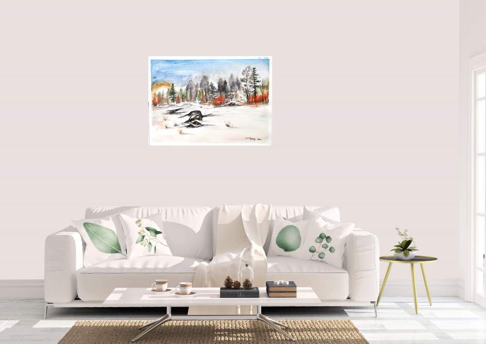 Canadian Landscape in winter, water colors, 11x14 inch SKU 4021