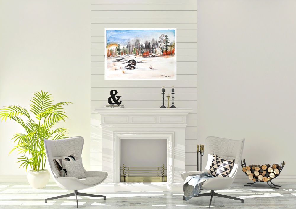 Canadian Landscape in winter, water colors, 11x14 inch SKU 4021