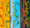 Good morning, good day, good night, acrylic on canvas, modeling paste, 36X36 inch, 90.5x90.5 cm, 3 panels, 12x36 inch. SKU 1100