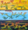 Good morning, good day, good night, acrylic on canvas, modeling paste, 36X36 inch, 90.5x90.5 cm, 3 panels, 12x36 inch. SKU 1100