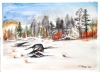 Canadian Landscape in winter, water colors, 11x14 inch SKU 4021