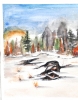Canadian Landscape in winter, water colors, 11x14 inch SKU 4021