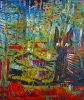 Green Eye Cat with Fish in Woods 041