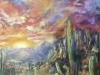 Sunset Over the Mexican Desert – Original Soft Pastel Painting | Vibrant Mexican Landscape | 50 × 70 cm