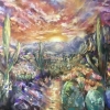 Sunset Over the Mexican Desert – Original Soft Pastel Painting | Vibrant Mexican Landscape | 50 × 70 cm