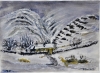 Canadian winter Landscape, water colors on cold press paper, 9x12, inch, 23x30.5 cm, SKU 4003 