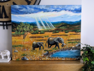 Elephants in landscape 