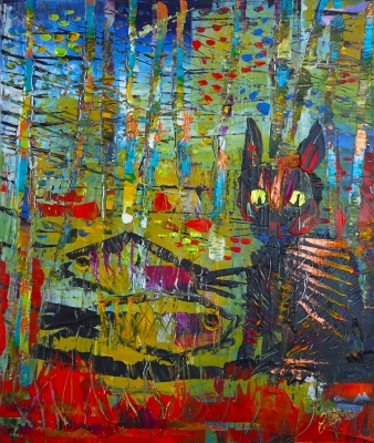 Green Eye Cat with Fish in Woods 041