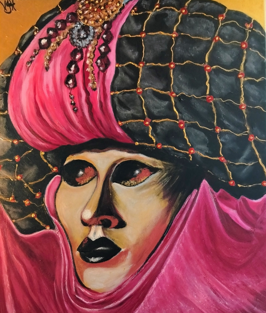 Venetian Carneval Mask black and cerise