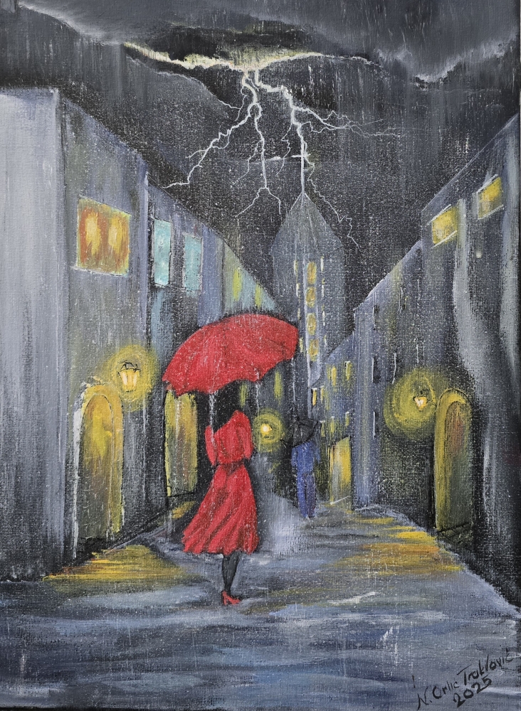 The Woman with the Red Umbrella.\"  